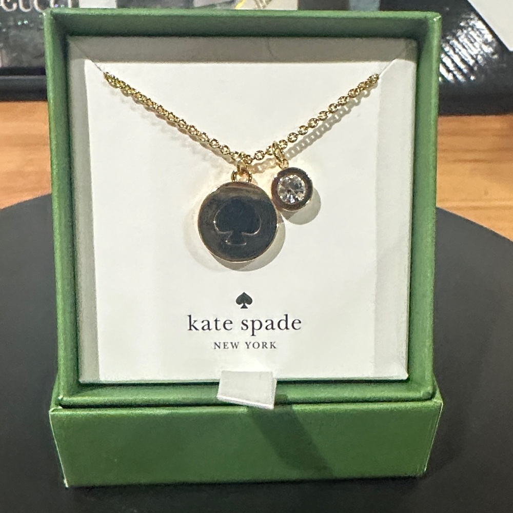 Kate Spade “Spot the Spade” Gold and Black Pendant Necklace